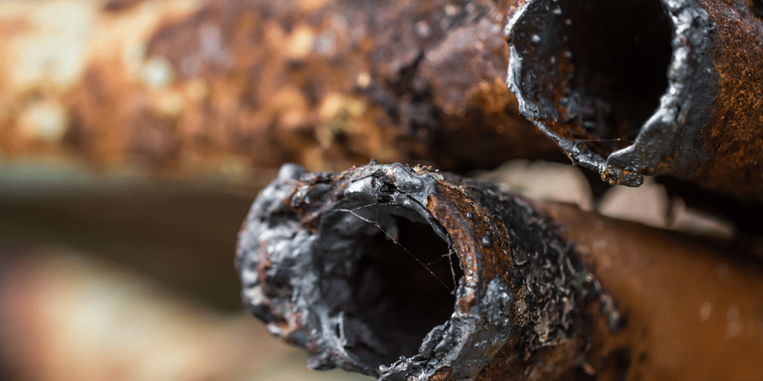 Corroded copper pipe with flaking and rust damage detected by a Colorado plumber